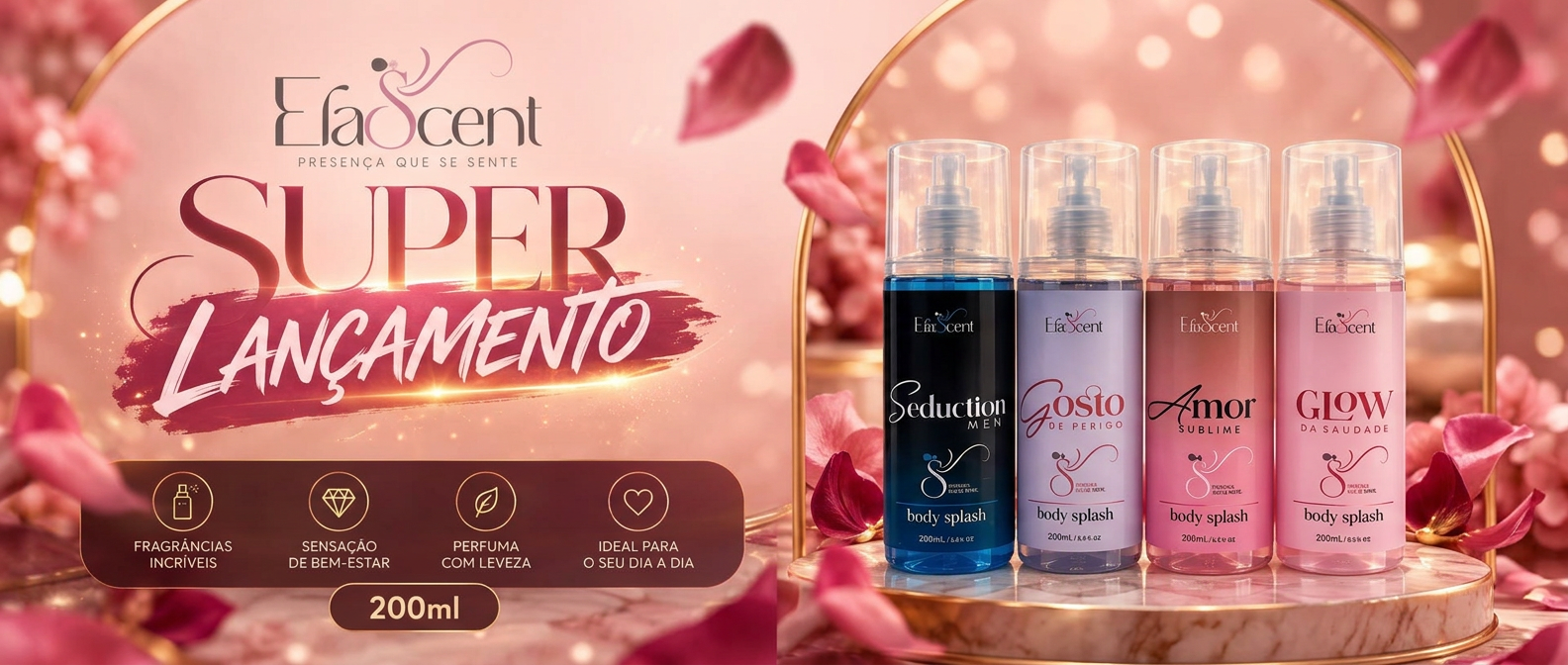 Super lançamento EfaScent: body splash Seduction Men, Gosto de Perigo, Amor Sublime e Glow da Saudade, 200 ml